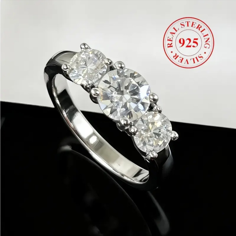Elegant 10k over Silver Triple Gemstone Ring
